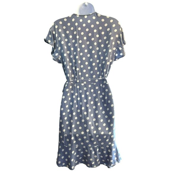 Rails Women's Periwinkle Leanne Polka Dot Wrap Dress Medium Mini Ruffle Trim - Picture 4 of 6